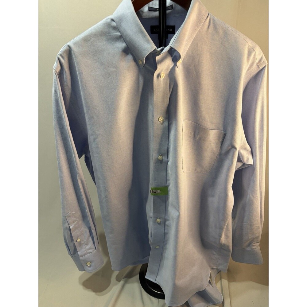 Lands' End Dress Shirt Mens 16.5/33 Blue Solid Classic Fit No Iron, Very Nice